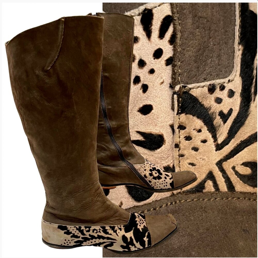 CYDWOQ VINTAGE Calf Hair Burnout Leather Boots 38 US 7.5